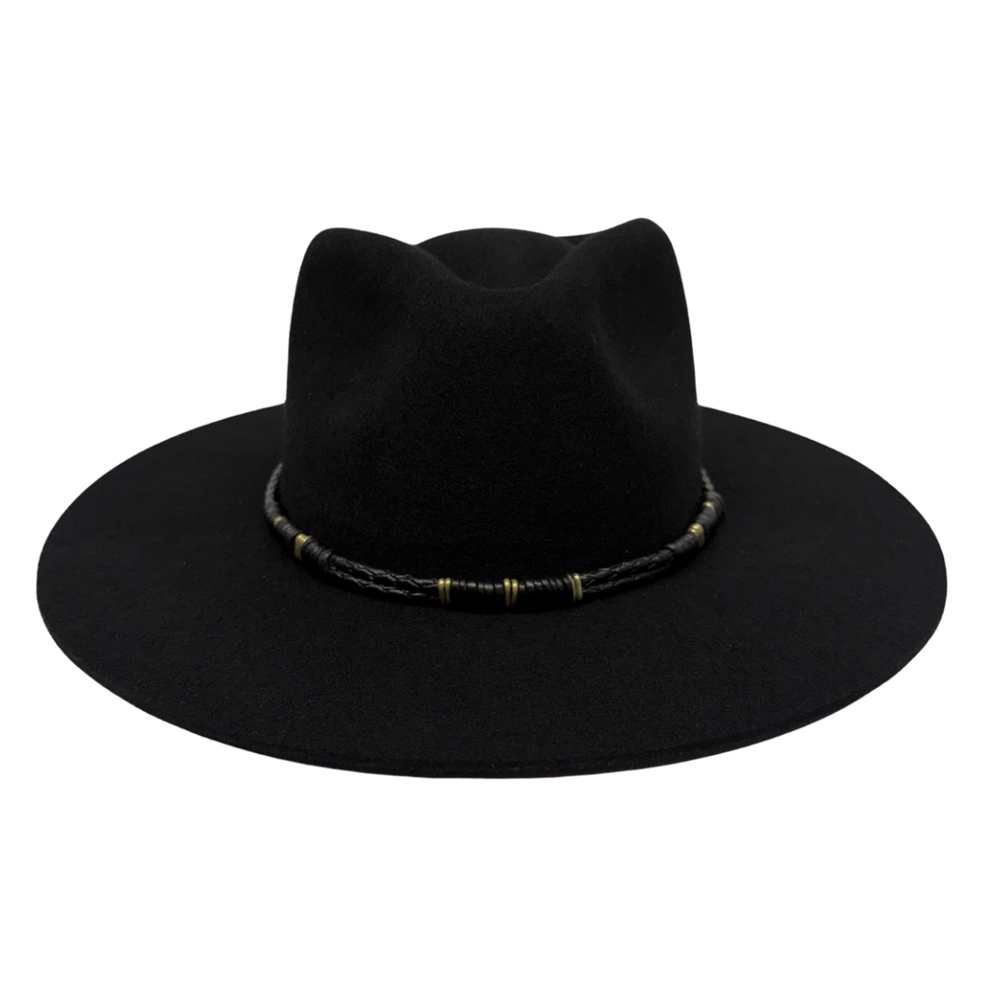 Braided Leather Hat Band – Black with Gold