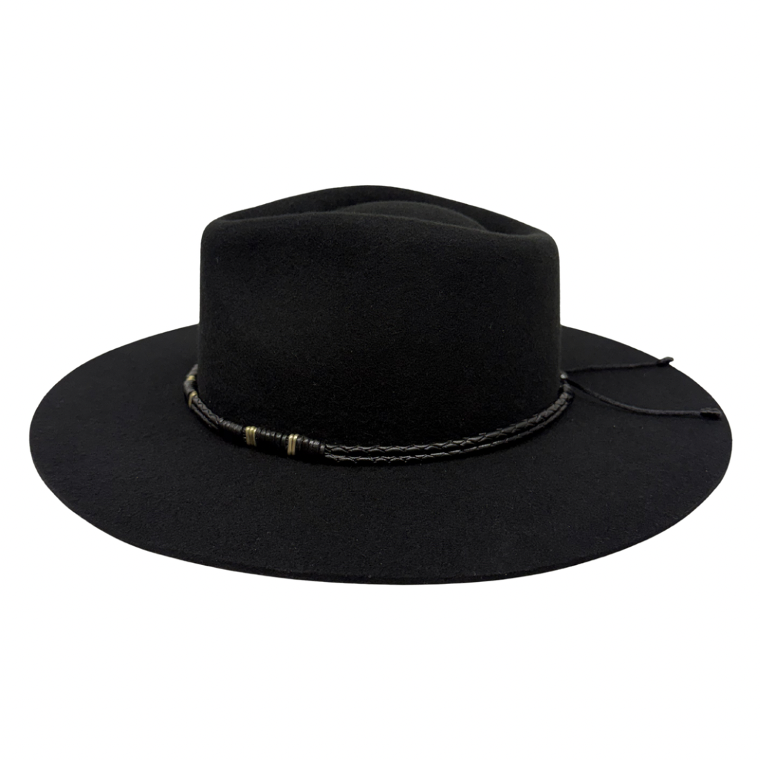 Braided Leather Hat Band – Black with Gold